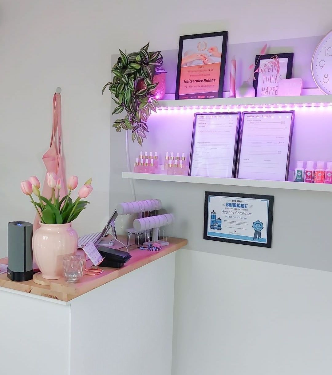 Balie en producten in nagelsalon Nailservice Rianne in Friesland