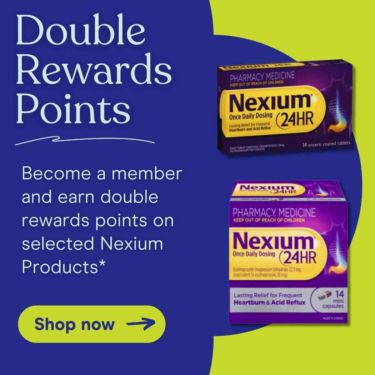 Earn double rewards points on Nexium products — Blooms The Chemist Sawtell in Sawtell, NSW