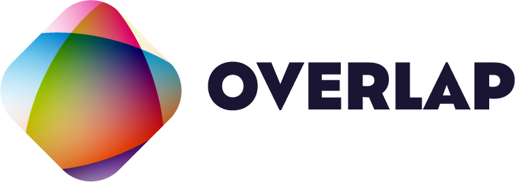 A logo for overlap with a colorful circle in the middle