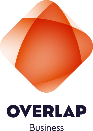 An orange and black logo for overlap business