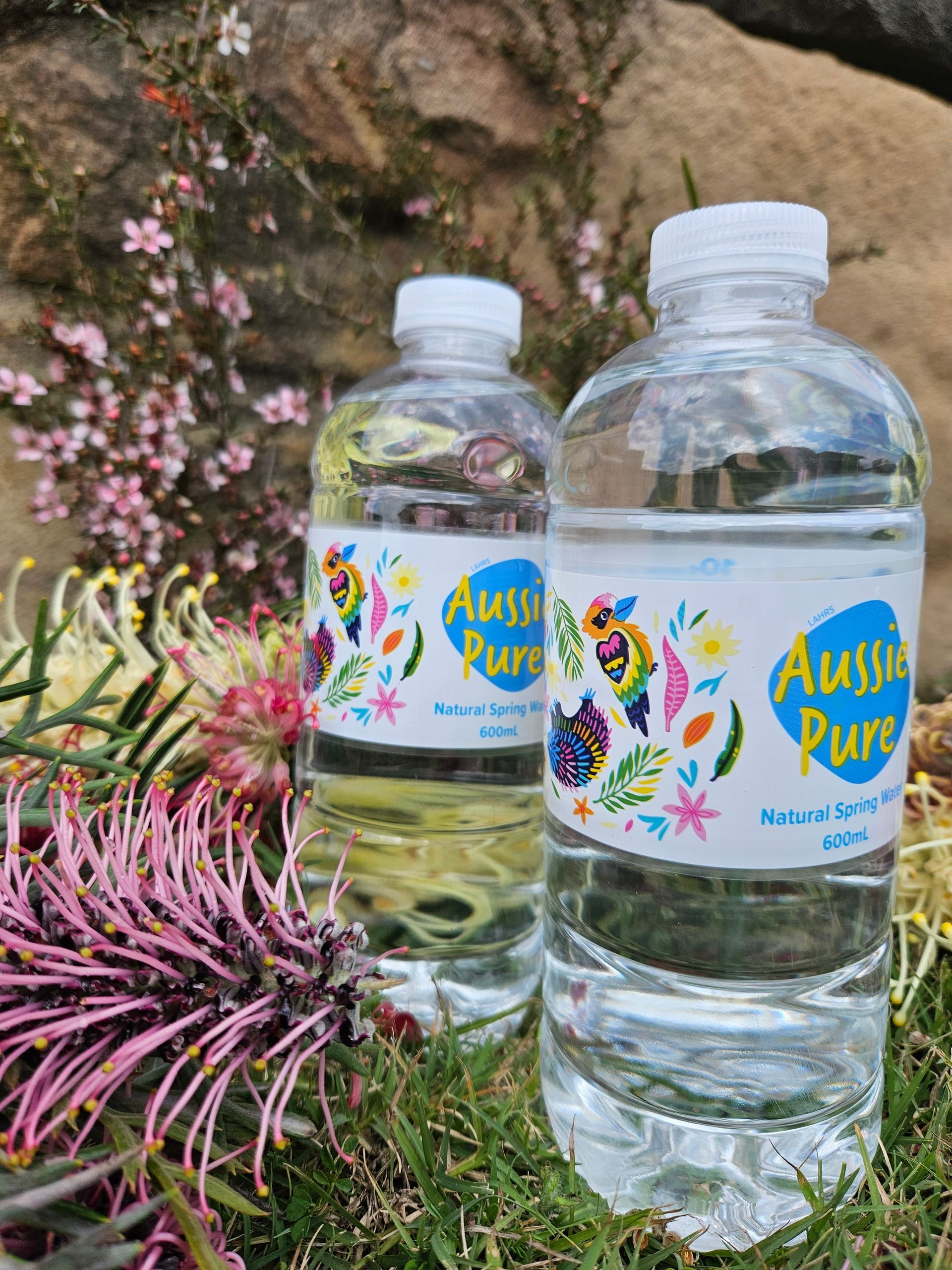 Two Bottles Of Water Are Sitting On Top Of A Lush Green Field — Billabong Springs in Jimboomba, QLD