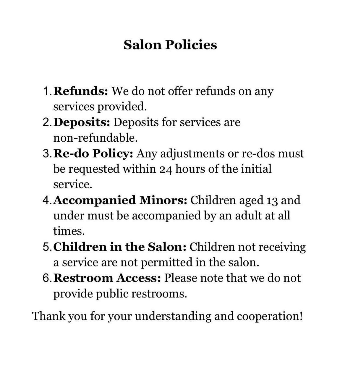 Salon Policies | Virginia Beach , Chesapeake, VA | Da Notty Roots