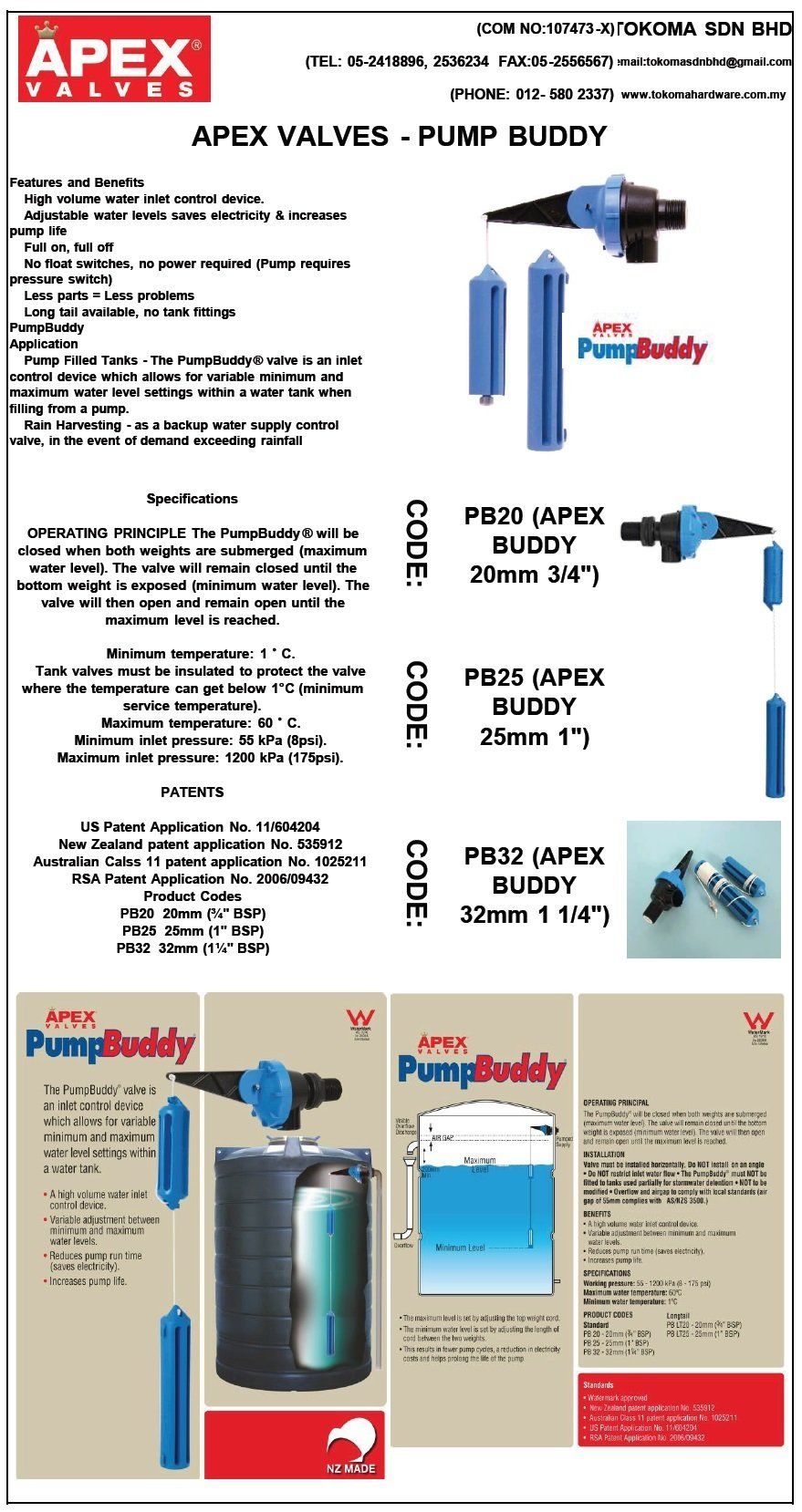 BRAND: APEX PUMP BUDDY      ORIGIN: NEW ZEALAND     SIZE: 3/4