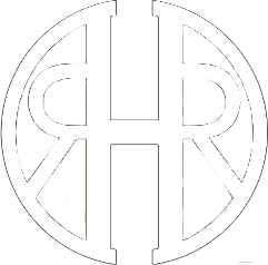 A black and white logo with the letter r in a circle.