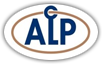 The alp logo is a blue and white oval with a brown border.
