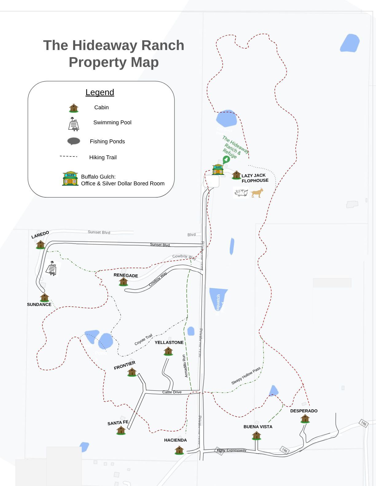 A map of the hideaway ranch property map