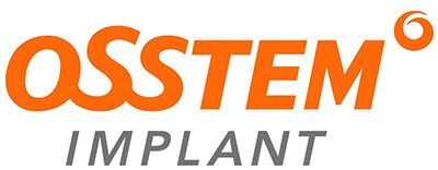 Osstem 植入標誌為白色背景上的橙色和黑色。