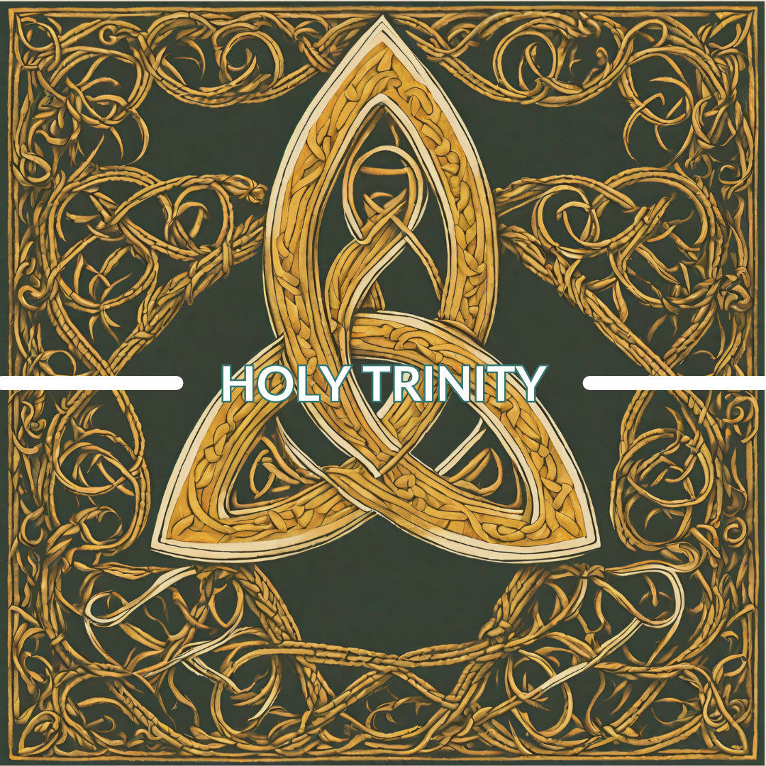 A symbol for the holy trinitiy and caption saying: Holy Trinity