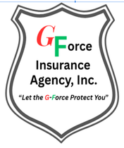 Logo for G-Force Insurance Agency: Shield with red "G" and green "Force" text, tagline "Let the G-Force Protect You".