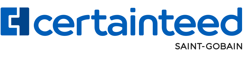 A blue and white logo for certainteed 