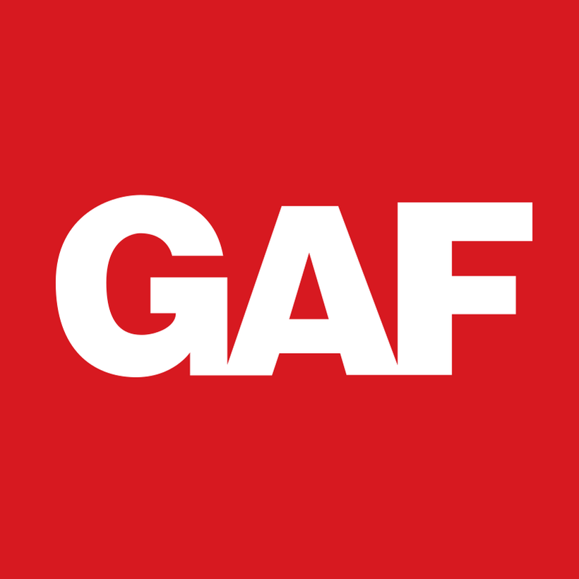 A red background with the word gaf in white letters
