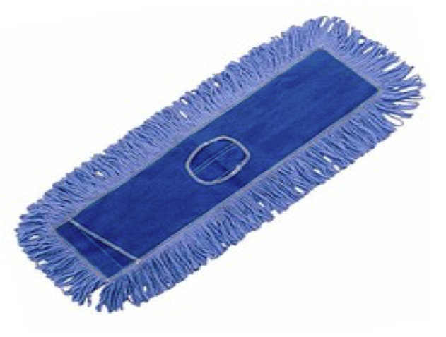 A blue mop with fringe on a white background