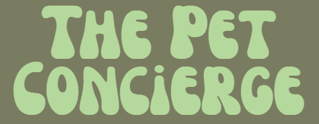 A logo for the pet concierge in green letters