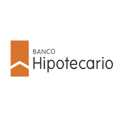 Logotipo del Banco Hipotecario: ícono de edificio naranja junto al nombre del banco en texto negro.