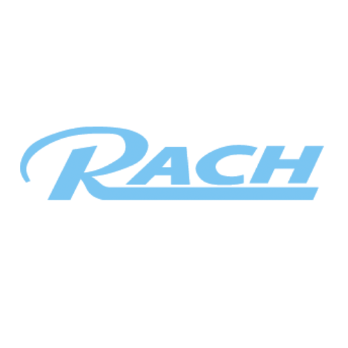 Logotipo “RACH” azul claro sobre fondo blanco.