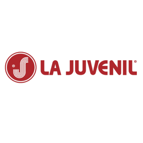 Logotipo para la estación de radio La Juvenil: un círculo rojo con una 