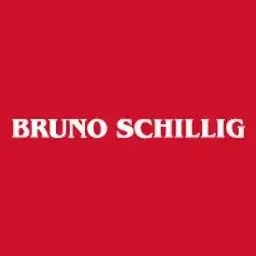 Logotipo de Bruno Schillig sobre fondo rojo, texto blanco.