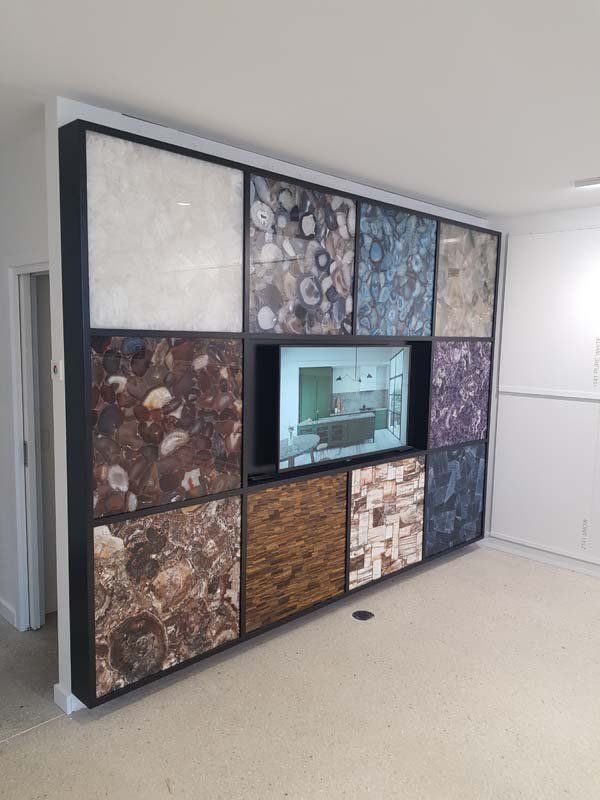 tv with marble slabs
