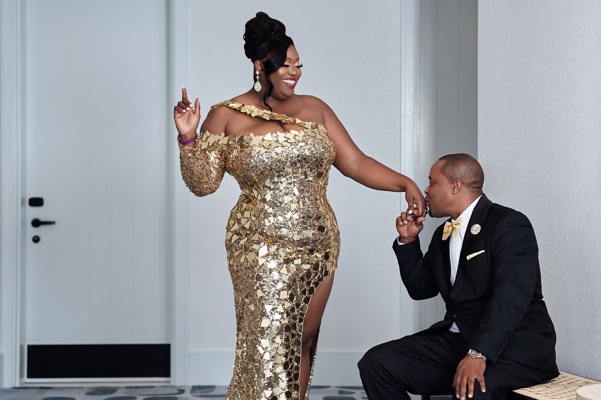 Afab woman wearing our 2 inch Astrobooty for her engagement