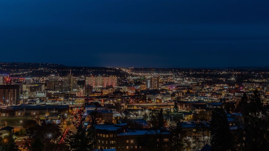 night cityscape view of Downtown Spokan