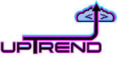 a logo for uptrend with a cloud and an arrow pointing up .