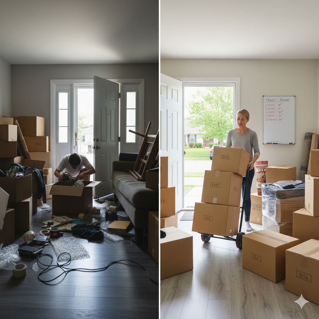 Before/After: Jones Helps U Move's expert decluttering and moving services in Holly Springs NC.