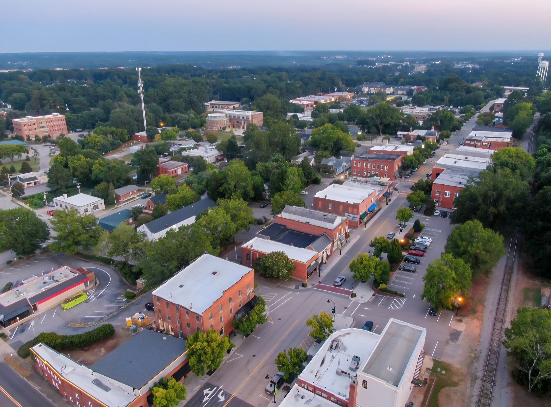 Aerial view of the historic downtown Wake Forest, NC.