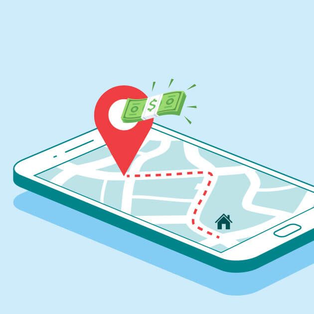 Map icon illustrating JHUM's transparent travel fees for moves in and around Apex and Cary, NC.