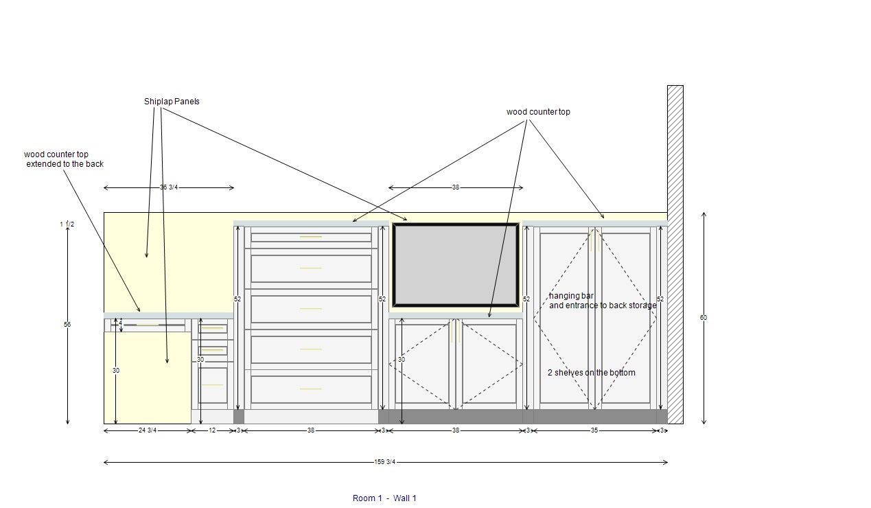 A drawing of a kitchen with a sink and cabinets