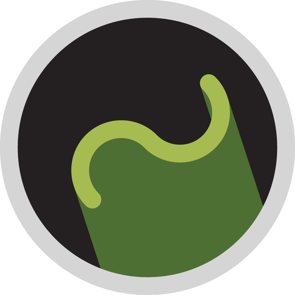 Green wave shape with long shadow against a dark background in a white circle.