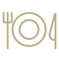 A plate with a fork and spoon on it.