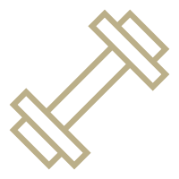 A line drawing of a dumbbell on a white background.