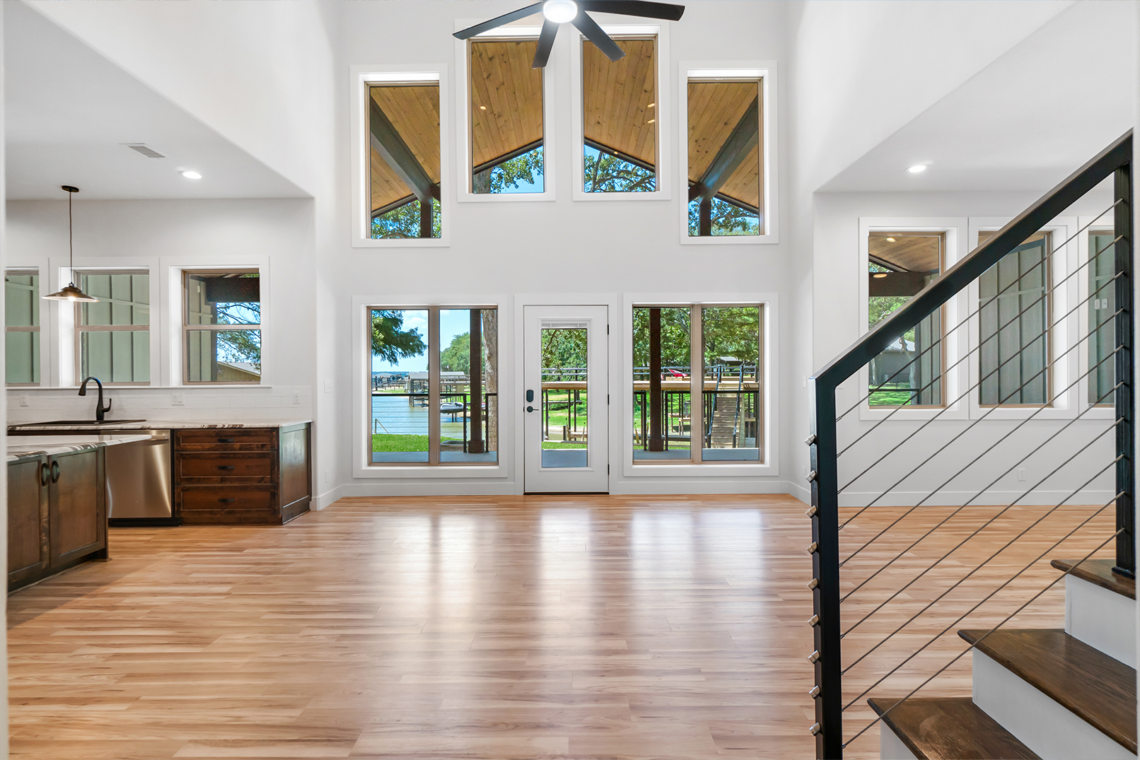 There is a staircase leading up to the second floor of the house.