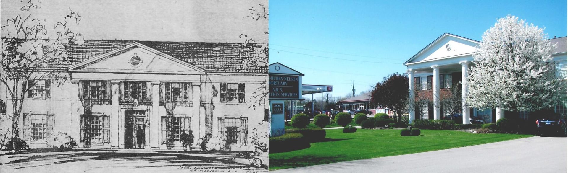 86th street location Aaron-Ruben-Nelson Morutary in IN. Drawing and real photo