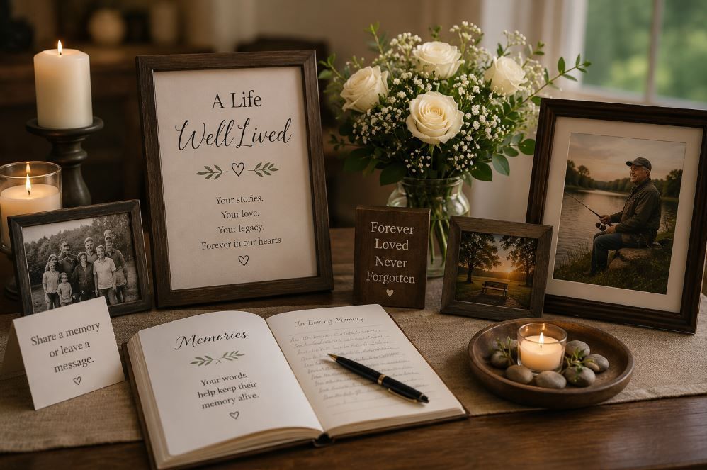 Personal tribute display with photos for Indianapolis, IN cremations and gentle care
