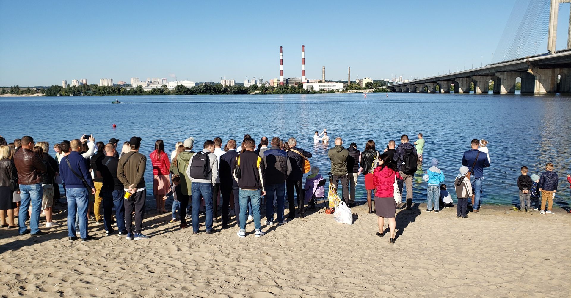 Man being baptized in the Dnieper river