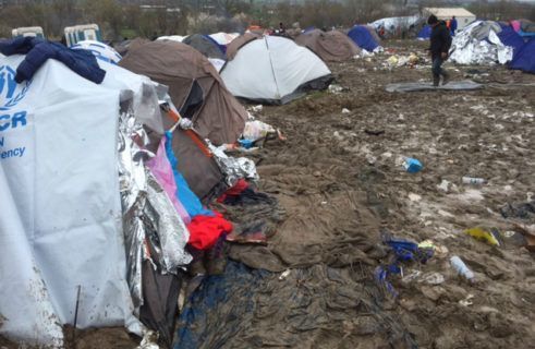 Muddy refugee camp in Europe