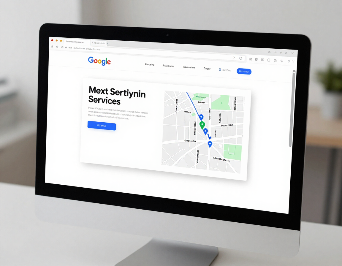 Browser mockup showing local business website with Google Maps panel