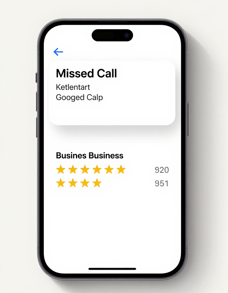 Dashboard showing missed-call SMS capture and Google review count