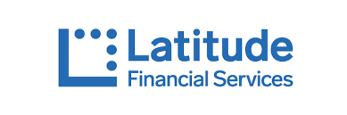 The logo for latitude financial services is blue and white.