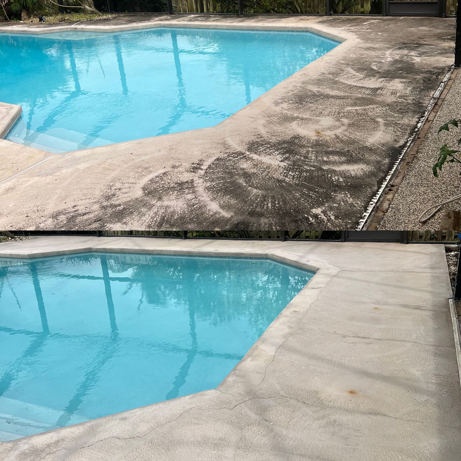 A before and after picture of a swimming pool.