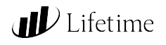 Logotipo com três barras verticais de altura crescente dentro de um oval curvo ao lado do texto "Lifetime".