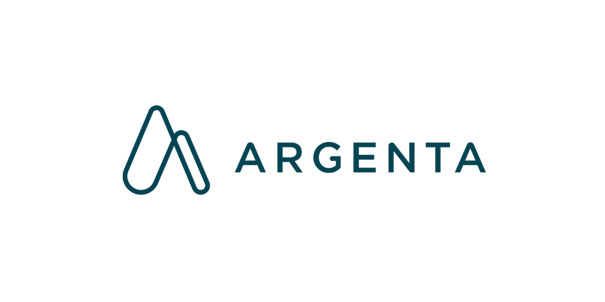 Logotipo da Argenta com ícone estilizado "A" em verde-azulado e marca denominativa em fundo branco.