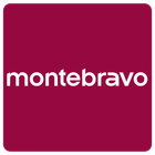 Texto "montebravo" em branco sobre um logotipo quadrado magenta escuro.
