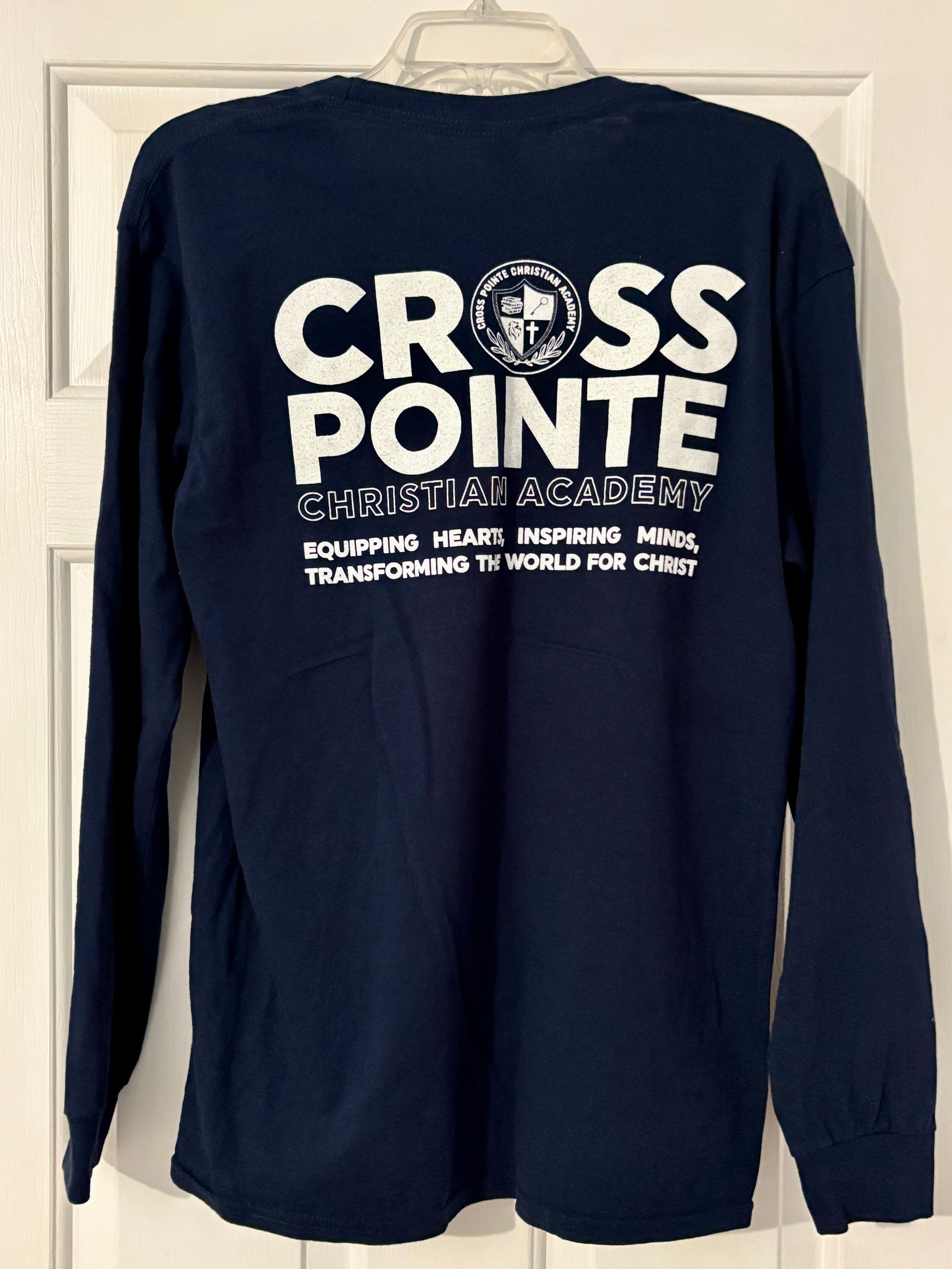 Navy blue long-sleeve shirt with white 