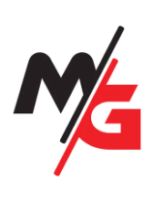 A black and red logo that says mg on a white background