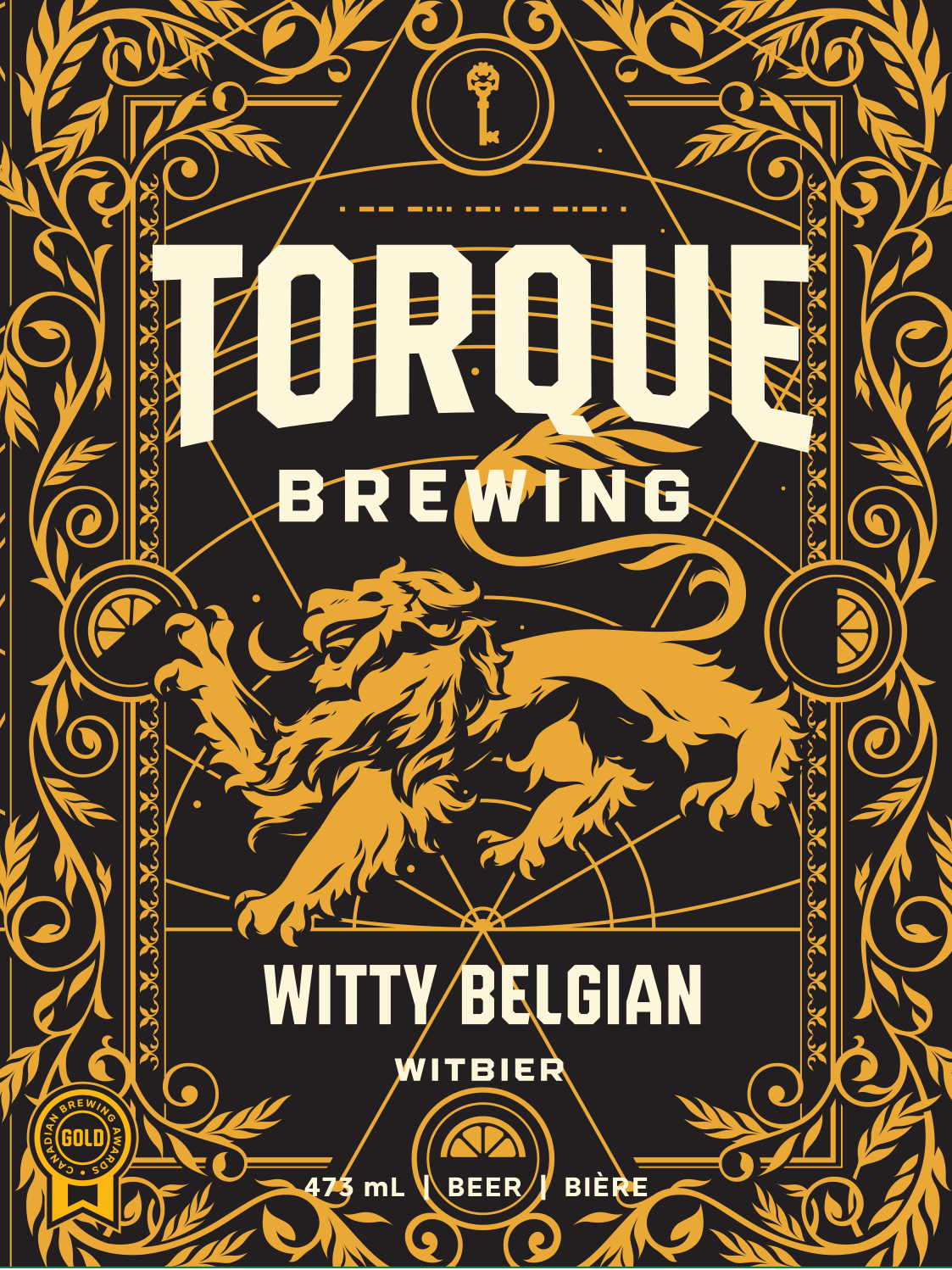 A poster for torque brewing with a lion on it.