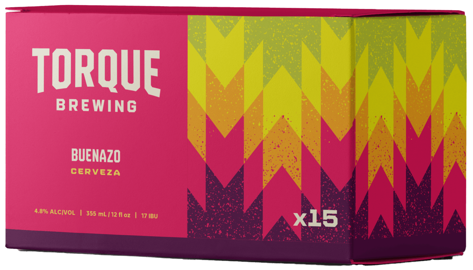 A box of torque brewing beer with a colorful design