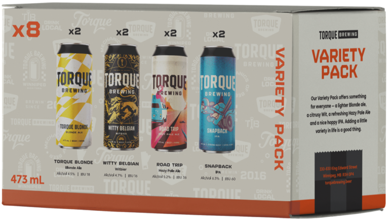 A variety pack of cans of torque beer