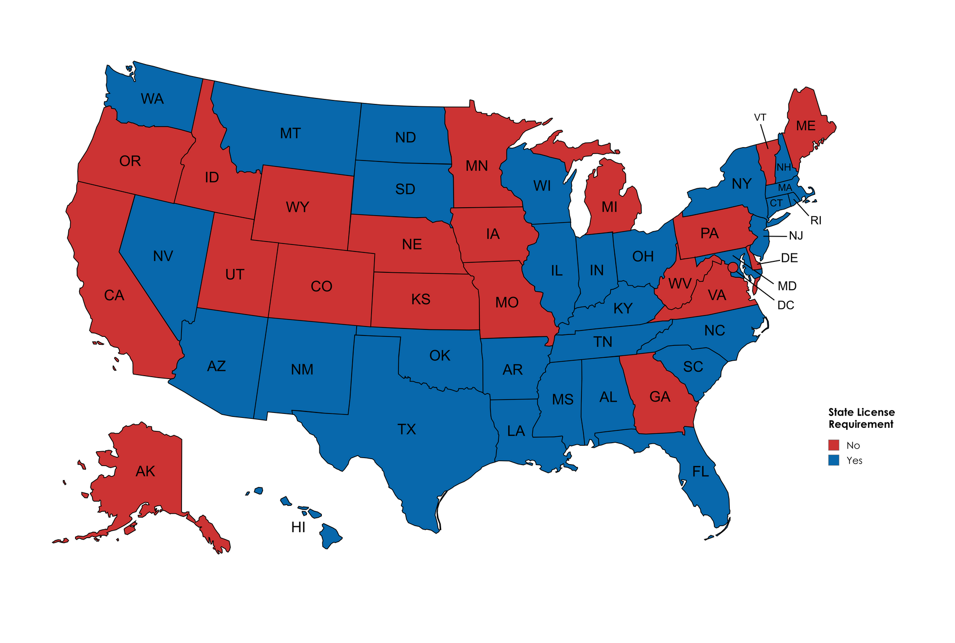 helpful map showing what states require home inspectors to be licensed and which ones don't